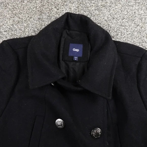 Gap Jacket Womens M Black Wool Double Breasted Peacoat Car Coat Heavy Preppy Y2K - Picture 3 of 10